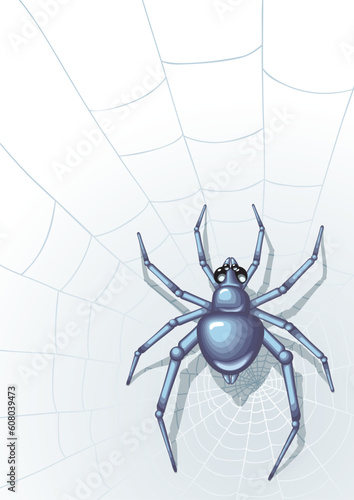 Vector image of the spider with web on background.