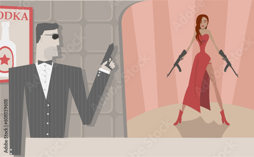 Vector cool secret agents, man and woman