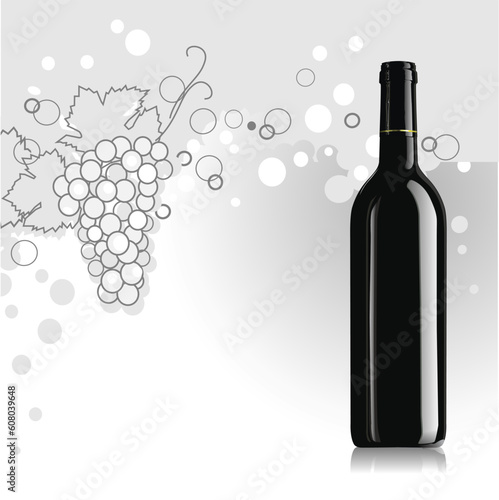 Vector illustration -  bottle of wine with grape
