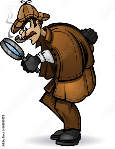 Illustration of a Detective looking through his magnifying glass. Divided into layers for easy editing.