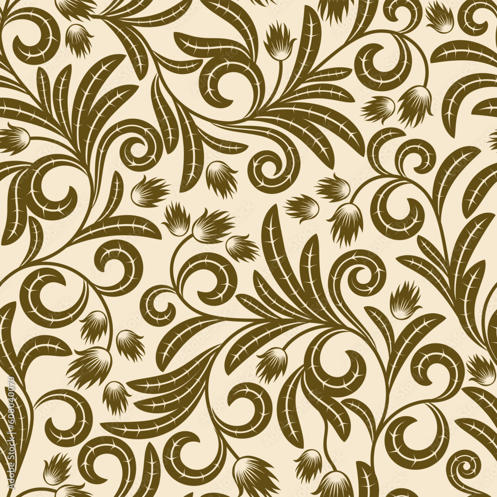 Seamless pattern from brown flowers and leaves(can be repeated and scaled in any size) Seamless pattern from brown flowers and leaves(can be repeated and scaled in any size)