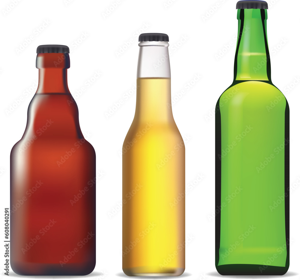 Three photo-realistic beer bottles. Vector illustration. Three photo-realistic beer bottles. Vector illustration.
