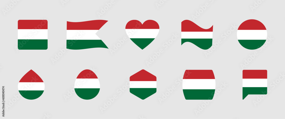 Hungary flag vector icon illustrations set. Hungary flag templates Hungary flag vector icon illustrations set. Hungary flag templates