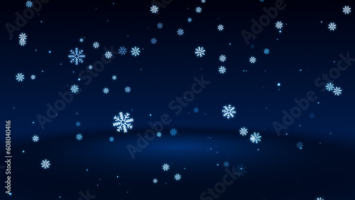 Abstract Magic Dark Night Blue White Shiny Snowflakes Particles Falling With Glitter Sparkles Dust With On Light Floor Background