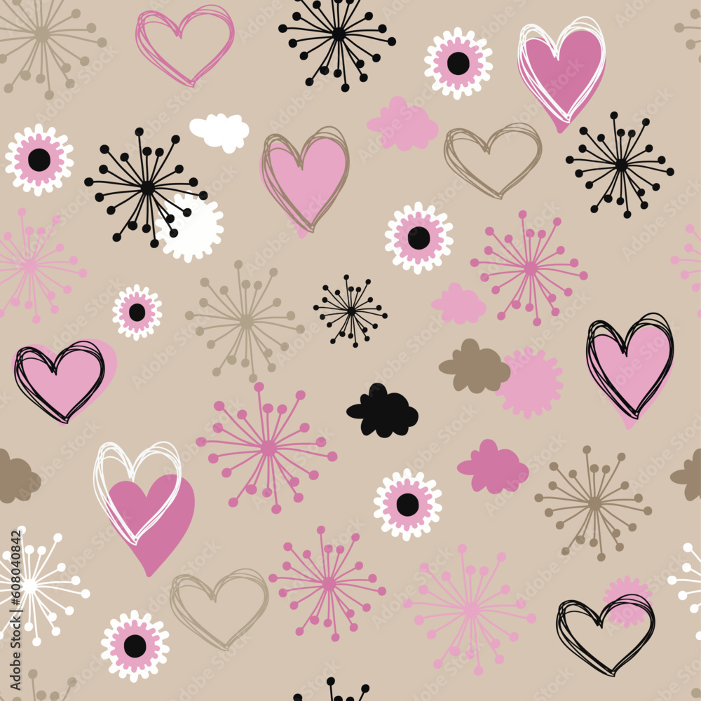 pattern with  hearts and flowers