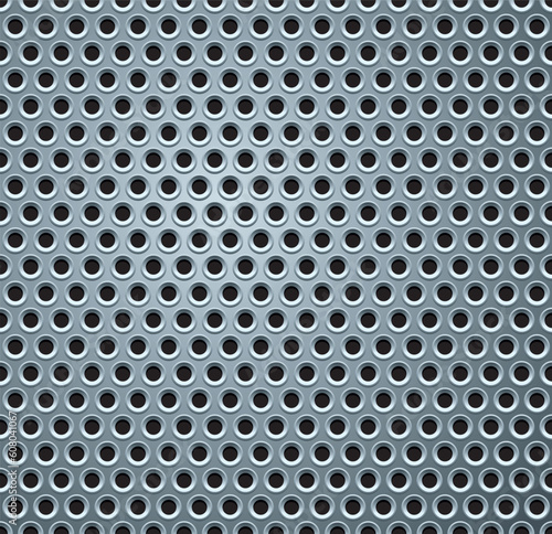 Shiny Light Gray Perforated Metal Plate. Vector Background