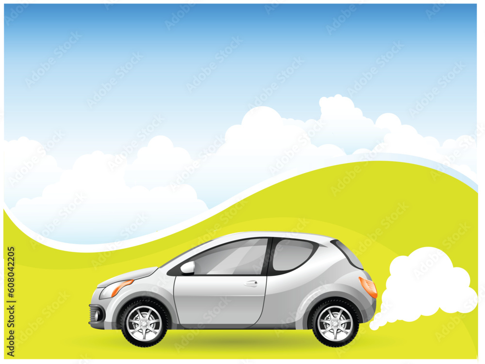 Alternative Energy car on the Cloudscape background
