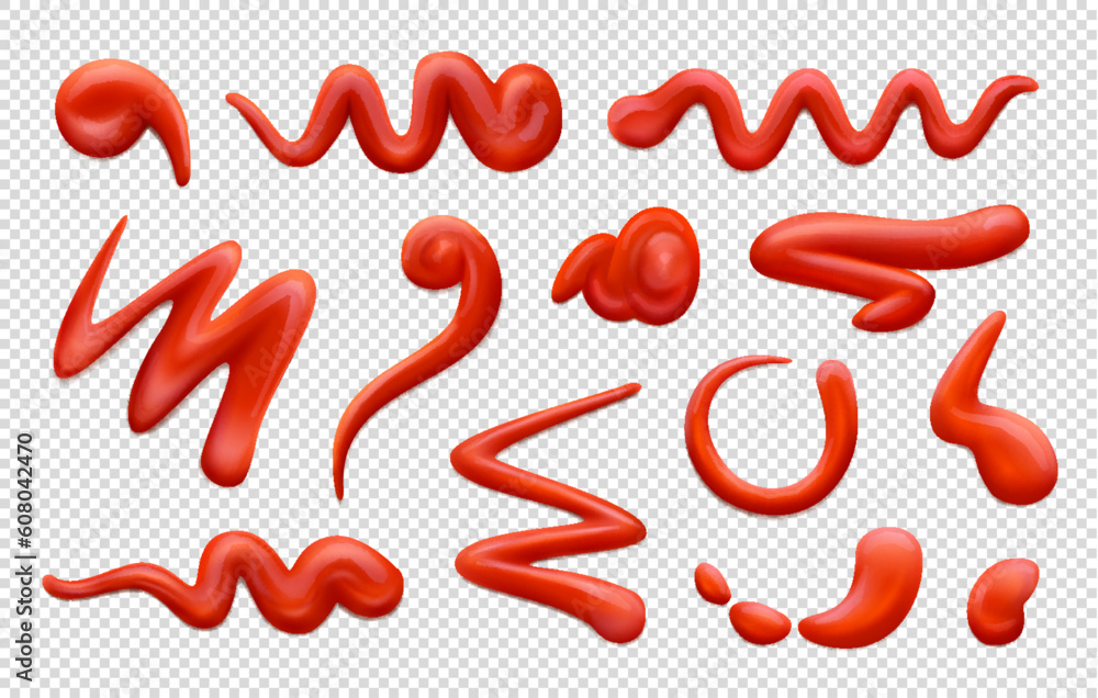 Ketchup sauce stains and splashes. Tomato hot sauce, red paint or