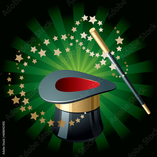 Magic performance attributes on glowing green background