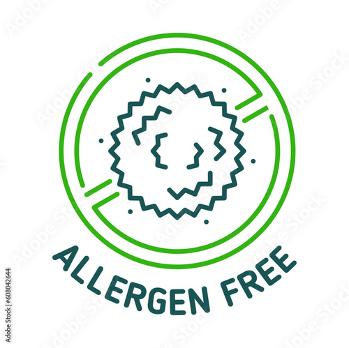 Allergen free icon, sign of food stamp for natural organic products, vector label. Healthy hypoallergenic ingredient for products non containing allergens for sensitive skin or allergic intolerance
