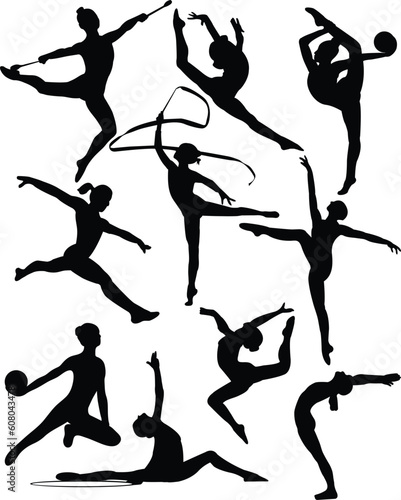 rhythmic gymnastic silhouette collection - vector