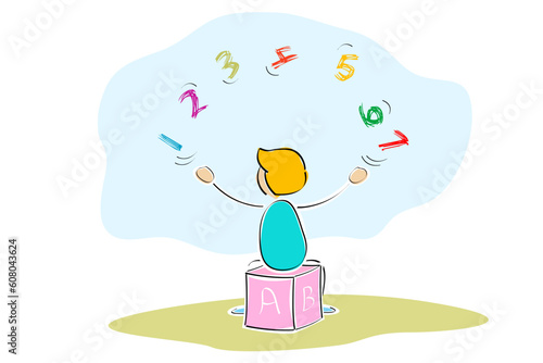 illustration of kid juggling with numbers