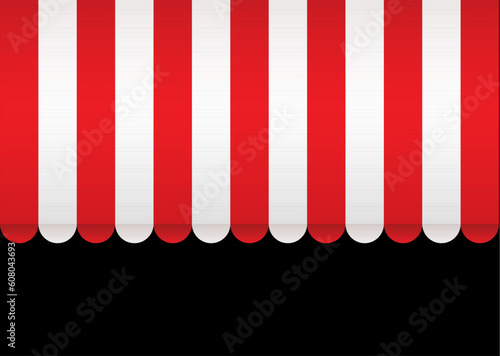 Red and white strip shop awning with space for company name