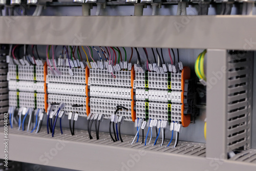 rackmount PLC control panel wiring close up