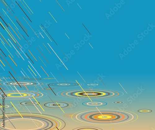 Editable vector illustration of colorful rain falling into water with copy-space