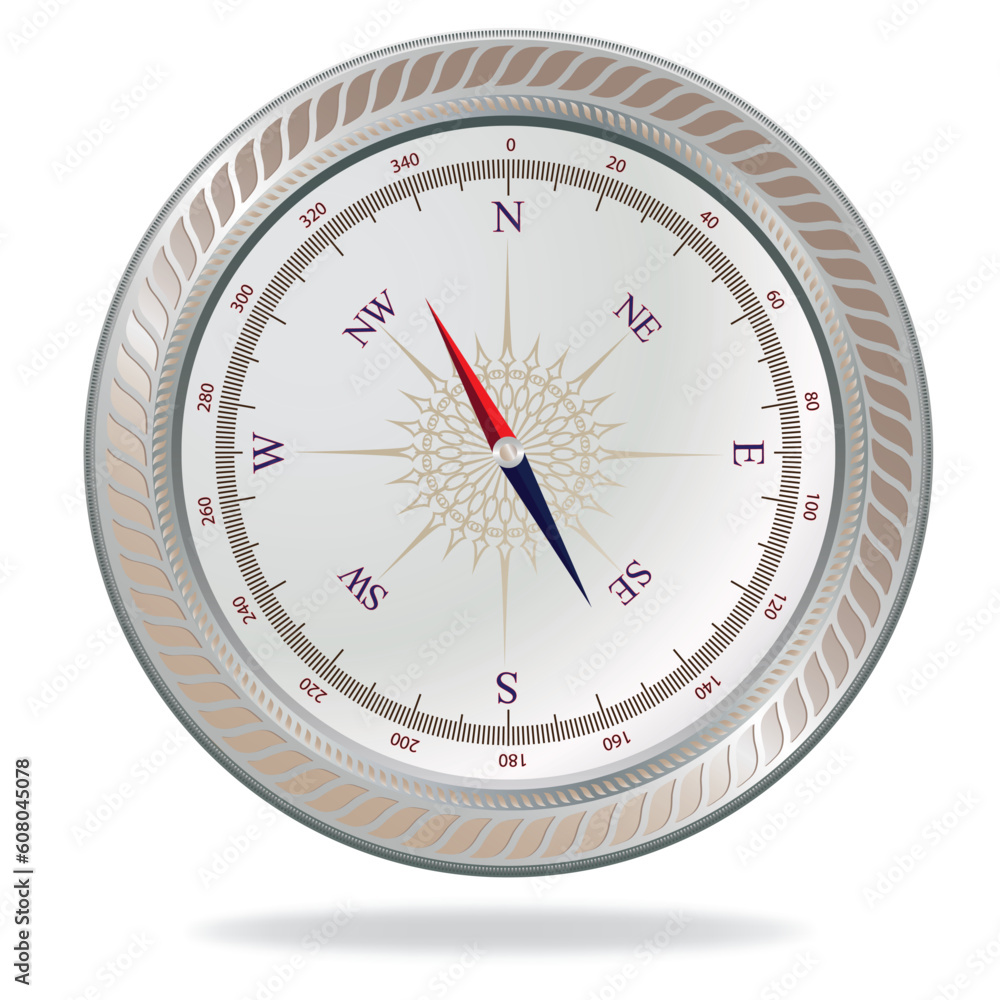 Vector illustration of a retro silver compass. Vector illustration of a retro silver compass.
