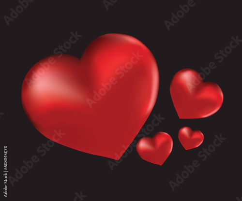 Valentine background with four red hearts, vector illustration