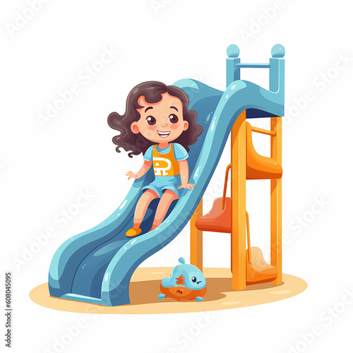 Girl Slidding Amusement Cartoon Illustration