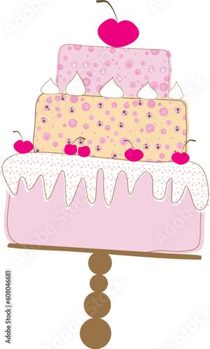 Tiered Wedding Cake With Love. Vector Illustration