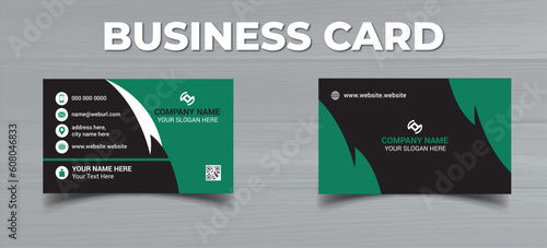 Horizontal Green and deep grey color business card vector template, simple clean layout design template
