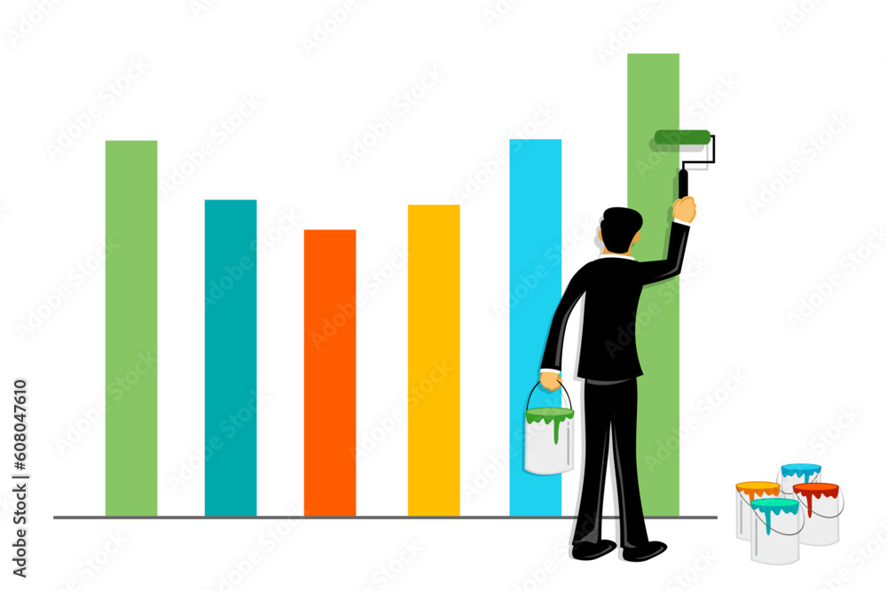 illustration of businessman painting graph on white background illustration of businessman painting graph on white background