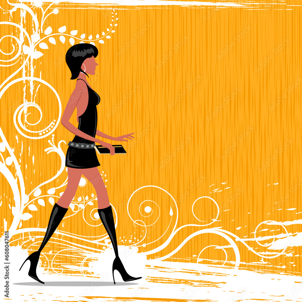Φωτογραφία illustration of fashion lady on floral background