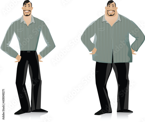 Vector illustration of a man before and after diet