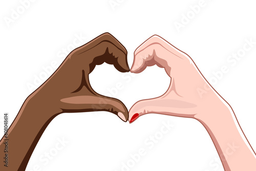 illustration of heart shape by fingers on white background