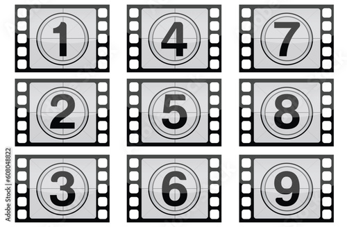 Highly detailed film countdown numbers. (one Through nine) / Film Strip