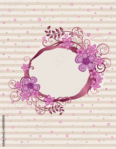 Floral pink oval frame design. This image is a vector illustration.