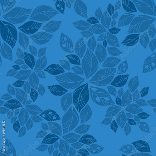 Seamless blue leaves pattern. This image is a vector illustration