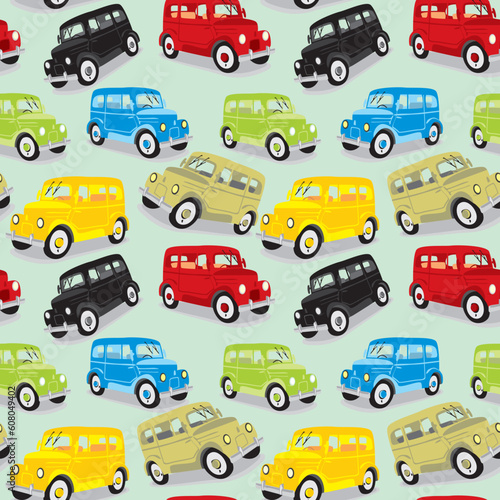 fully editable vector illustration seamless pattern isolated old cars