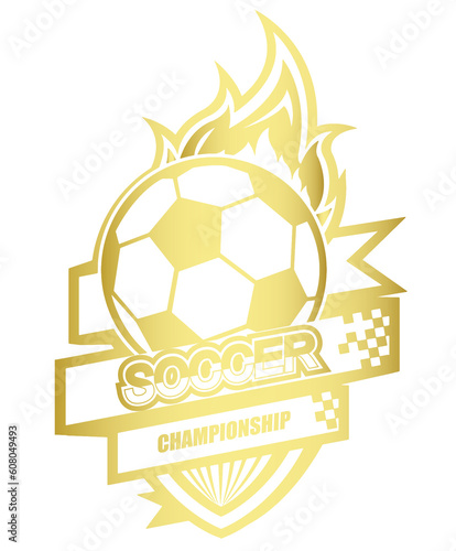 Illustration of golden soccer logo or label photo