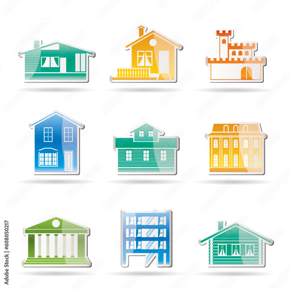 different kind of houses and buildings - Vector Illustration 1