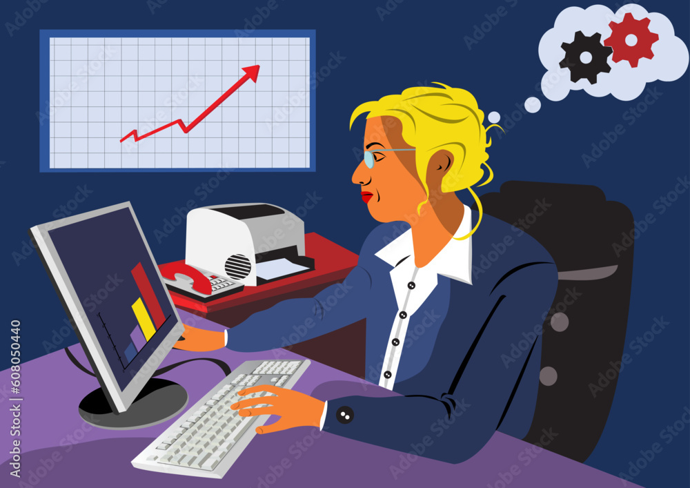 Vector illustration of a young women with computer Vector illustration of a young women with computer