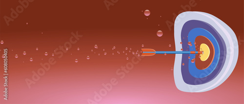 Arrow flies through liquid and hits the underwater target.