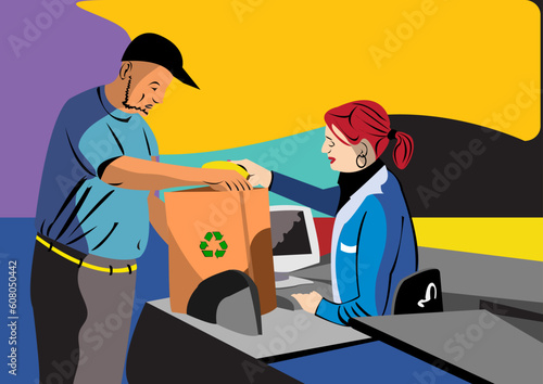 Vector illustration of a man at a shopping center