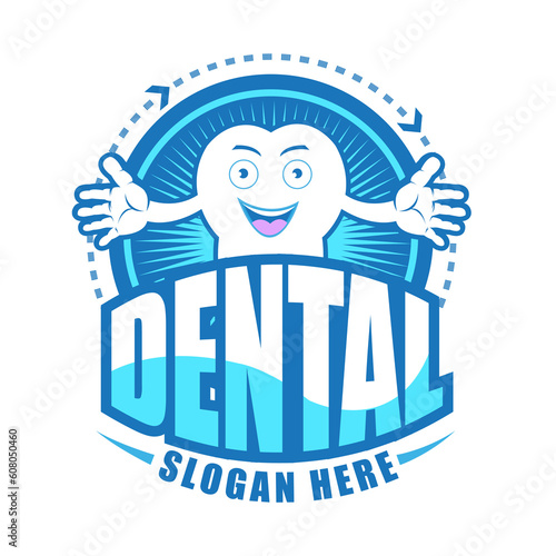 Cartoon Smiling tooth symbol.It's Happy smile concept.