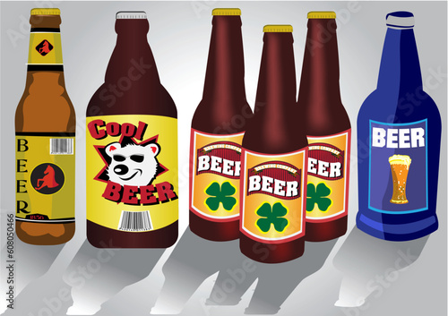 Vector illustration of different kind of beer bottles. The labels on the bottles is my original work and there are no existing company with these ones