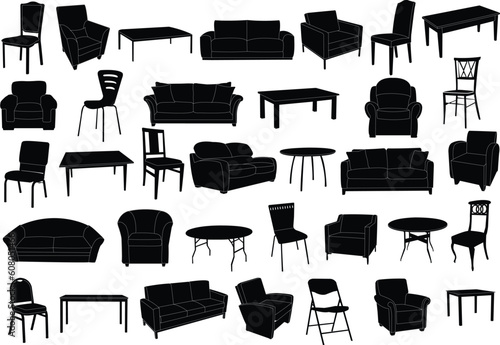 furniture collection silhouette - vector