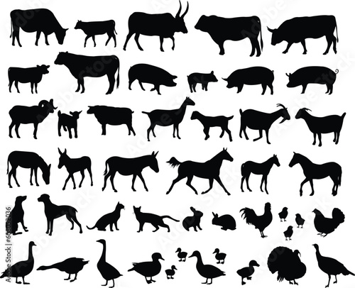 big collection of farm animals - vector