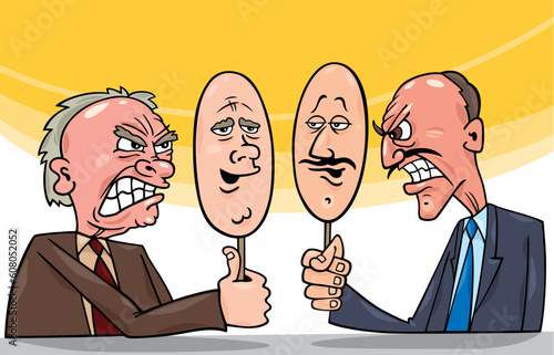 cartoon illustration of two antagonist politicians talking on television