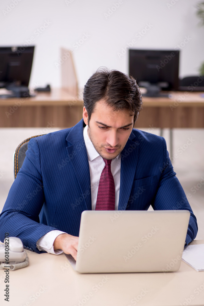 Young male employee working in the office Young male employee working in the office