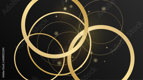 Abstract black metallic wallpaper with gold ring and lines metal dark black