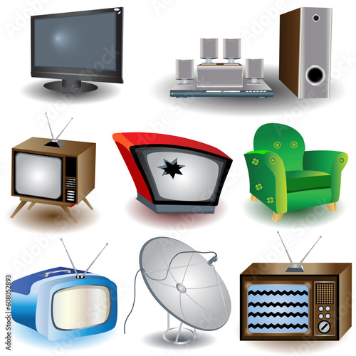 Vector illustration of nine TV and similar related icons