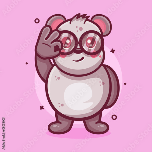 cute panda animal character mascot with ok sign hand gesture isolated cartoon in flat style design