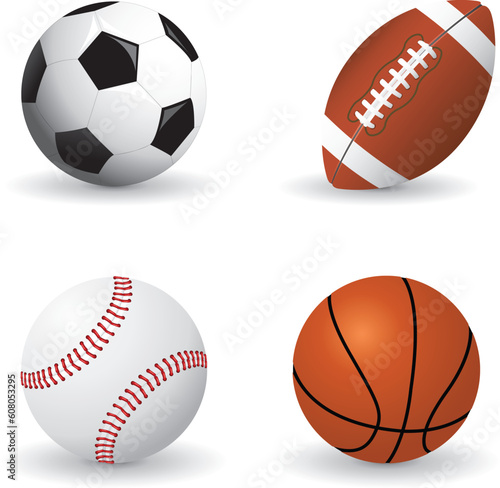 Set of detailed sports balls