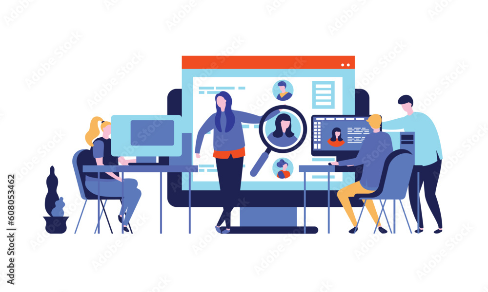 Isometric hiring and recruitment concept for web page, banner, presentation. Job interview, recruitment agency vector illustration Isometric hiring and recruitment concept for web page, banner, presentation. Job interview, recruitment agency vector illustration