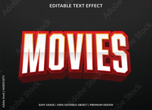 movies editable text effect template with abstract background and 3d style use for business brand and logo