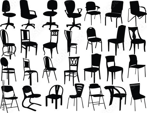 big collection of chairs silhouette - vector
